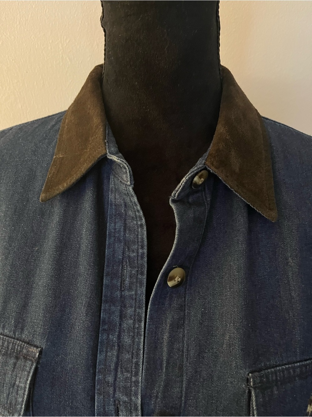Vintage 90s Charter Club Denim Shirt Dress w Suede Collar, size 10 ankle length - Picture 3 of 9